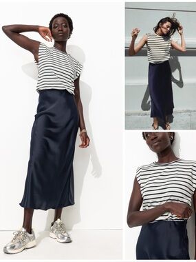 ZARA ~ CONTRASTING SATIN EFFECT MIDI DRESS